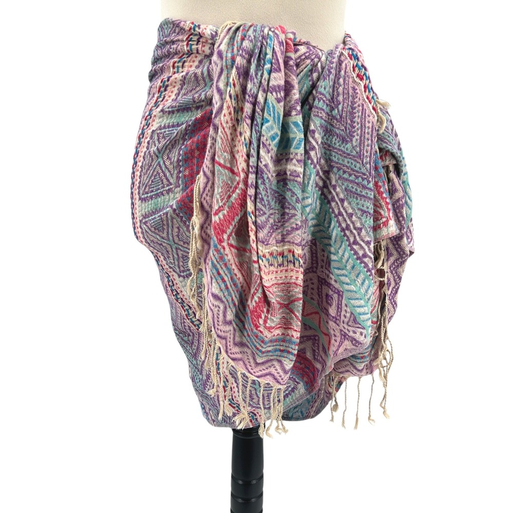 Earthy Boho Festival Fringe Scarf Wrap Shawl Multicolor Hippie Lightweight Indie